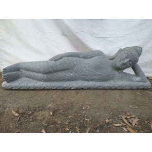 Statue bouddha allongé en pierre volcanique extérieur 1m50