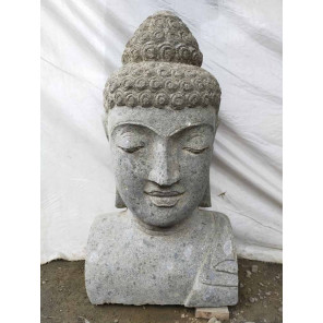 Statue bouddha buste pierre volcanique de 70 cm