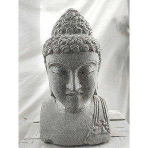 Statue buste de bouddha en pierre volcanique 40 cm jardin