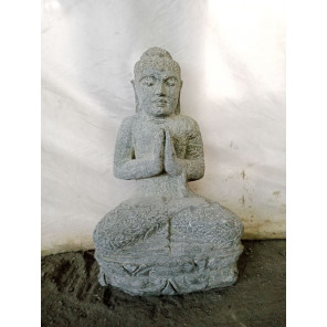 Statue de bouddha assis en pierre naturelle position prière 50 cm