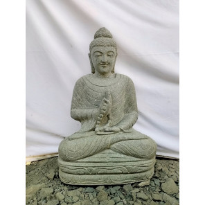 Statue de jardin bouddha assis en pierre chakra et chapelet 80cm