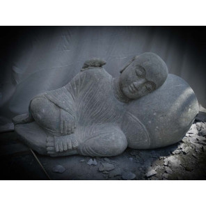 Statue de jardin moine shaolin extérieur zen en pierre naturelle 100 cm