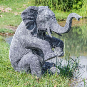 Statue éléphant patiné noir gris assis 95 cm