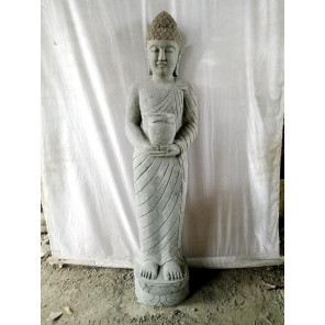 Statue en pierre volcanique bouddha debout bol offrande 150 cm