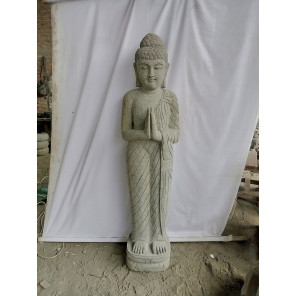 Statue en pierre volcanique bouddha debout prière 1,50 m