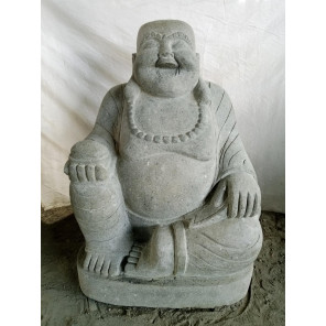 Statue en pierre volcanique bouddha rieur 105 cm