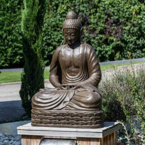 Statue jardin bouddha assis en fibre de verre position chakra 150 cm brun
