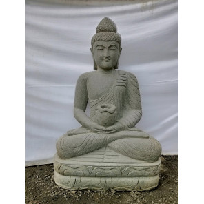 Statue jardin bouddha assis pierre volcanique bol 1m20