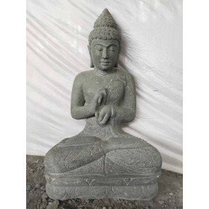 Statue jardin bouddha assis pierre volcanique position chakra 100 cm