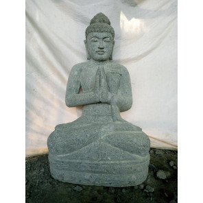 Statue jardin extérieur bouddha assis en pierre position prière 1m05
