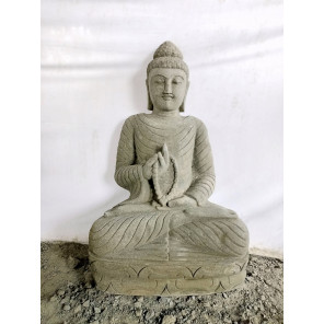 Statue jardin zen bouddha assis en pierre naturelle chapelet 1m20