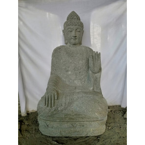 Statue jardin zen bouddha pierre volcanique position méditation 1,20 m