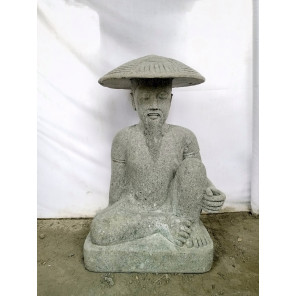 Statue pêcheur japonais pierre volcanique de 80cm