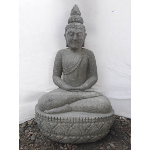 Statue zen en pierre volcanique bouddha sukothai assis offrande 1m