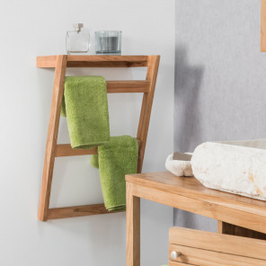 Teak wall-mounted towel holder