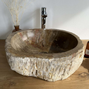 Vasque de salle de bain à poser en bois pétrifié fossilisé 45 cm