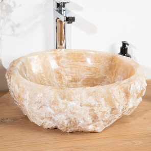 Vasque de salle de bain à poser en pierre Onyx 40 - 45 cm