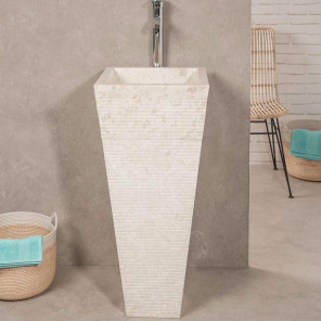 Vasque salle de bain sur pied en pierre pyramide Guizeh crème