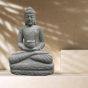 Zen buddha stone garden statue offering pose 120 cm