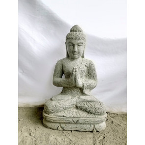 Zen seated buddha volcanic rock statue prayer pose 50 cm