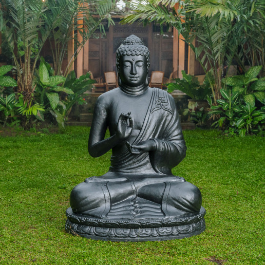 Statue jardin bouddha assis fibre de verre position chakra 150cm brun