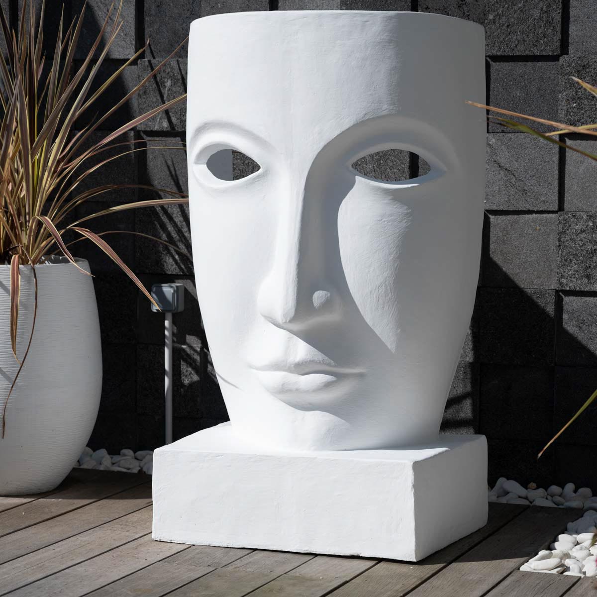 Grande statue de jardin moderne XXL visage blanc