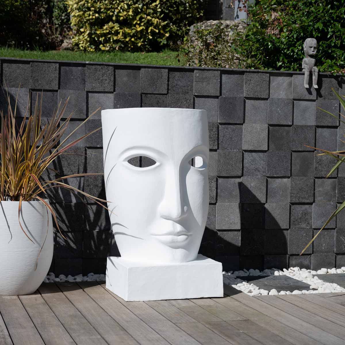 Grande statue de jardin moderne XXL visage blanc