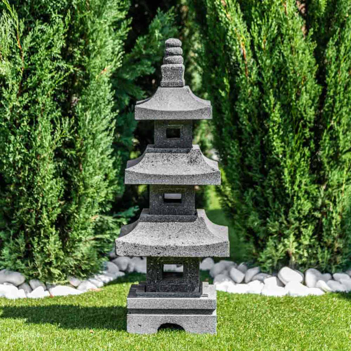 Lanterne de style japonais, pagode à trois avant-toits en pierre coulée,  décoration de jardin : : Cuisine et Maison