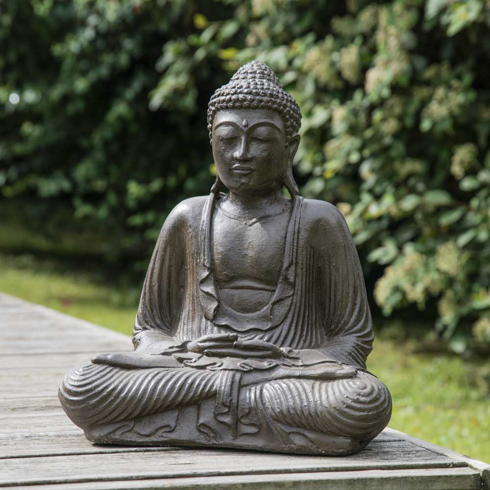 Statue Bouddha assis position offrande brun 42 cm