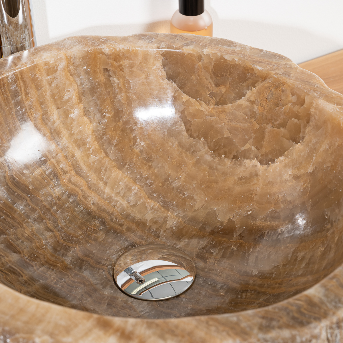 Vasque de salle de bain à poser en pierre onyx 40 - 45 cm 32051