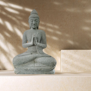 Buddha volcanic rock outdoor garden statue prayer pose 1 m