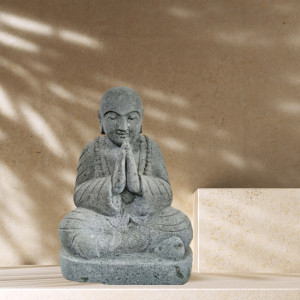 Lavastone seated shaolin monk statue 80 cm
