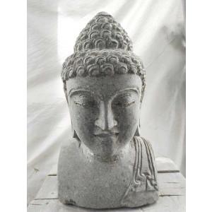 Statue buste de bouddha en pierre volcanique 40 cm jardin