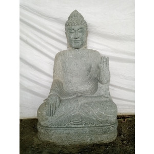 Statue jardin exterieur bouddha assis pierre volcanique meditation 1m20