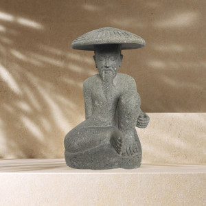 Statue pêcheur japonais en pierre volcanique de 80 cm