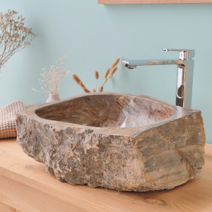 Vasque de salle de bain à poser en bois pétrifié fossilisé 51 cm