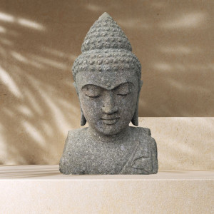 Zen buddha outdoor volcanic rock bust statue 70 cm